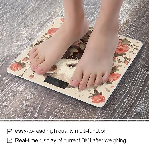 Opossum and RosesScale for Body Weight with LCD High Precision Weighing Scales Fashion Sturdy Tempered Glass Weight Scales Easy-to-Read Digital Bathroom Scale for Daily 400lb