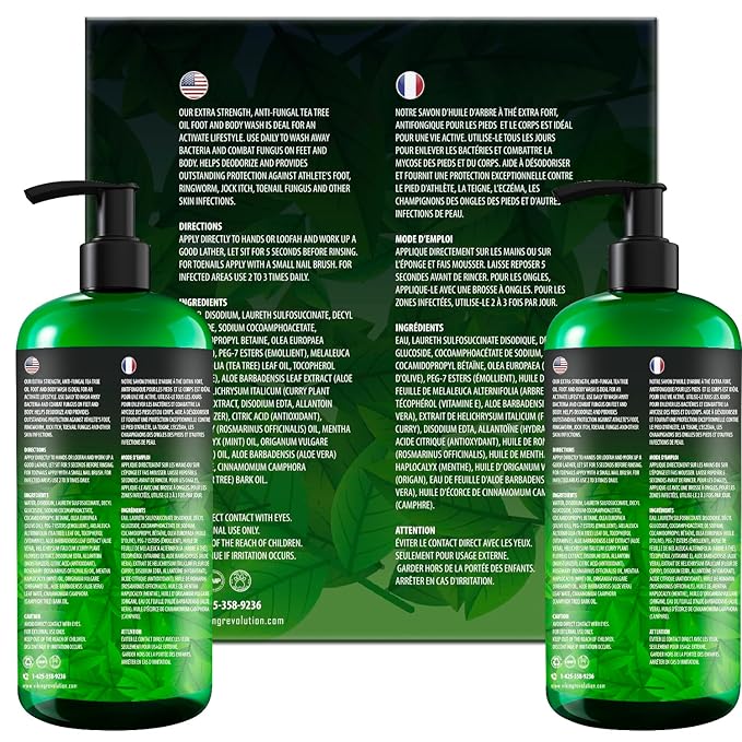 Viking Revolution Tea Tree Oil Body Wash Soap for Men - Helps Athlete's Foot Toenail Jock Itch Eczema Ringworm &amp Body Odors - Extra Strength Men's Body Wash (2 Pack)
