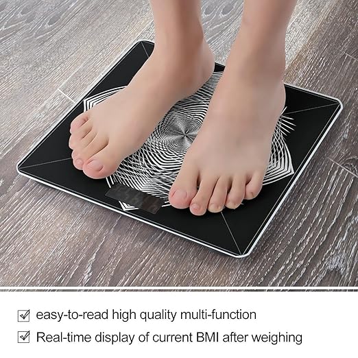 Black and White Geometric Shape Art Scale for Body Weight Accurate Digital Bathroom Scale Toughened Glass High Precision Scales Smart Weight Scales with Large LCD Backlight Display Weighing Machine