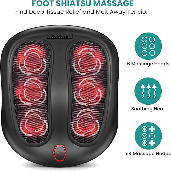 Nekteck Foot Massager with Heat Shiatsu Heated Electric Kneading Foot Massager Machine for Neuropathy Plantar Fasciitis Feet Massage for Pain Relief Circulation Ideal Gifts for Man Woman Her Him