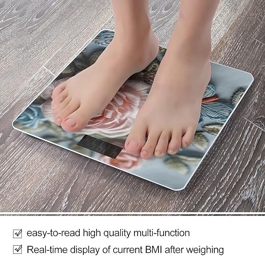 Embroidered Pink Roses Scale for Body Weight Precision Bathroom Weighing Scales with Back Lit LCD Display Sturdy Tempered Glass Body Weight Scales Digital Bathroom Scale 400lb