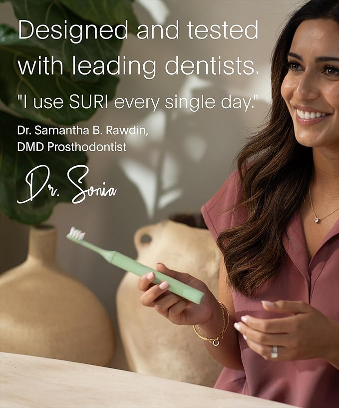 SURI 2.0 New Sonic Electric Toothbrush with Pressure Sensor &amp UV-Cleaning Travel Case | 1 Month+ Battery | Electric Toothbrush for Adults | Travel Toothbrushes | Tooth Brush | Green