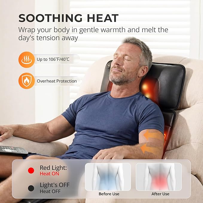 Shiatsu Full Body Massage Mat with Heat Detachable Massager Pad 10 Vibrating Motors 9 Intensity Levels Deep Tissue Pain Relief for Back Neck &amp Legs – Relaxation at Home or Office