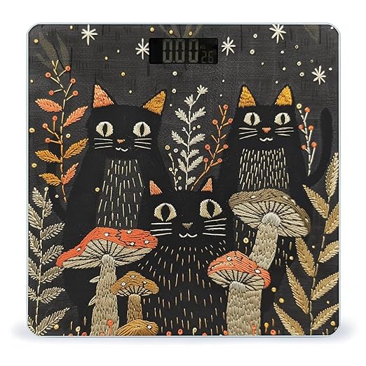 Cats and Mushrooms Scale for Body Weight Highly Accurate Digital Bathroom Scale Sturdy Tempered Glass Weighing Scales with LCD Display Fashion Body Fat Smart Scales 400lb