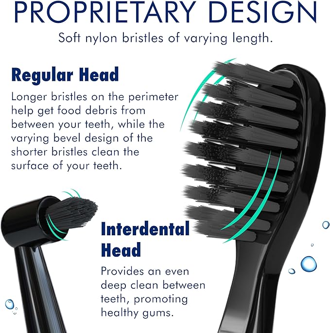 Sonic-FX Solo Electric Toothbrush w/ 10 Brush Heads + 1 Interdental Charcoal Bristles Rechargeable Charging/Storage Base 3 Brush Modes Smart Timer 2 Months Use on Full Charge Blue Color