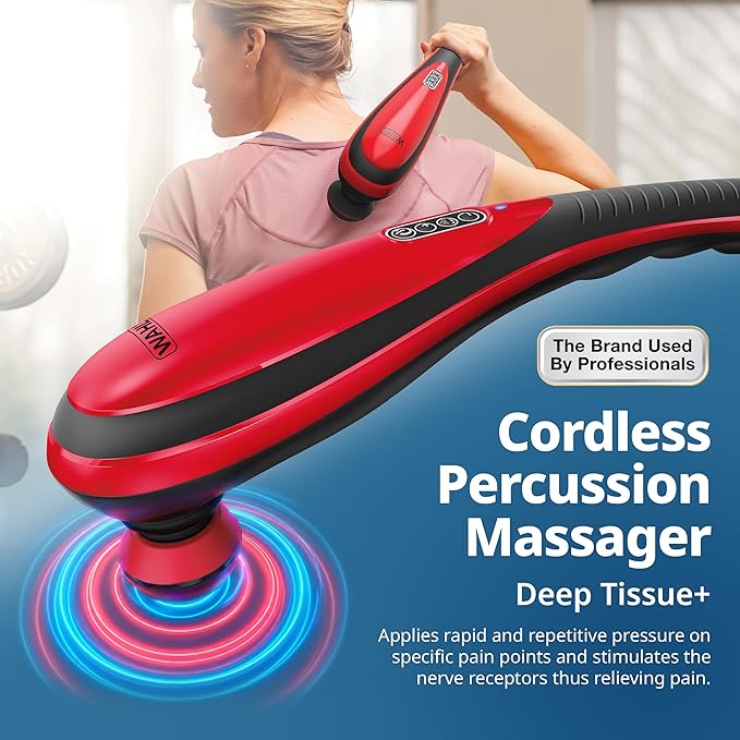 Wahl Cordless Lithium Ion Deep Tissue + Percussion Massager for Neck and Shoulder Pain Massage Tool with 5 Modes &amp Attachments That Provide Joint and Sciatica Pain Relief FSA Eligible – 3025692