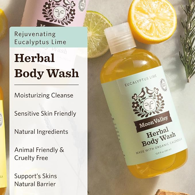 Herbal Body Wash Eucalyptus Lime by Moon Valley All Natural Ingredients No Parabens Vegan Moisturizing Essential Oils Two Pack