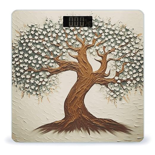 Tree Printed Scale for Body Weight Precision Bathroom Weighing Scales with Back Lit LCD Display Sturdy Tempered Glass Body Weight Scales Digital Bathroom Scale 400lb