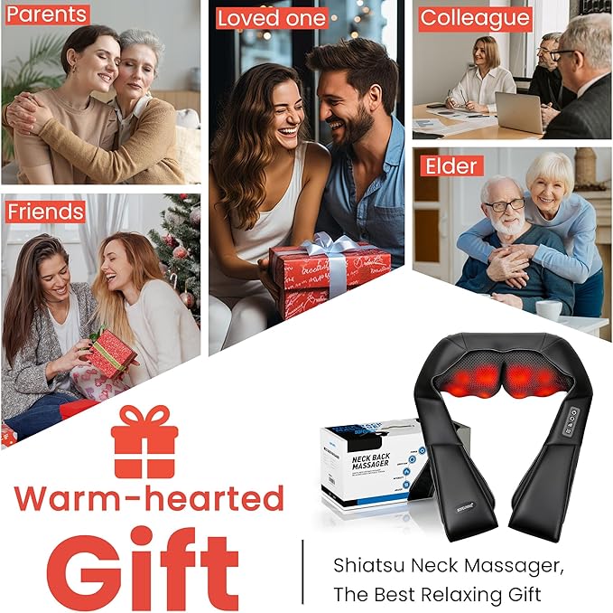 Shiatsu Neck and Back Massager for Pain Relief Deep Tissue Neck and Shoulder Massager with Heat Electric Kneading Back Massage for Muscle Waist Leg and Foot Best Gift for Women Men Mom Dad