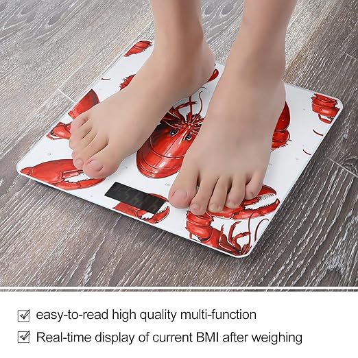 Red Lobster Print Scale for Body Weight Highly Accurate Digital Bathroom Scale Sturdy Tempered Glass Weighing Scales with LCD Display Fashion Body Fat Smart Scales 400lb