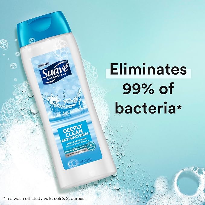 Suave Deeply Clean Antibacterial Body Wash with Glycerin &amp Vitamin E Moisturizing Skin Cleanser For Soft Smooth Skin Long Lasting Scent Paraben Free 18 FL OZ 6 Count