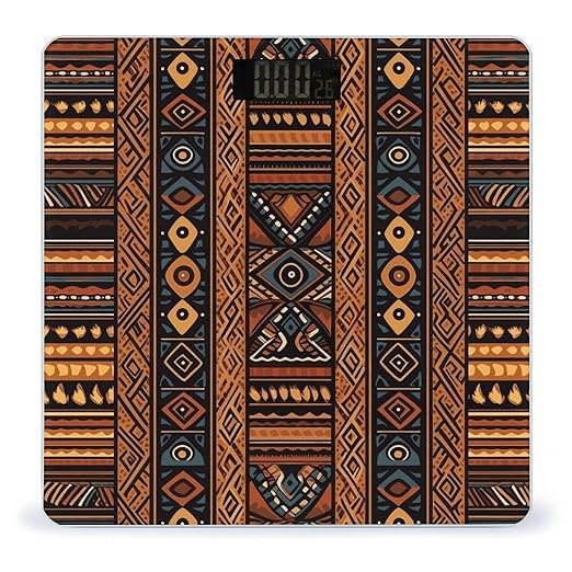 Traditional African Design Pattern Bathroom Scale for Body Weight Bathroom Weighing Scale with Backlit LCD Display Highly Accurate Measures Weight Up to 180kg