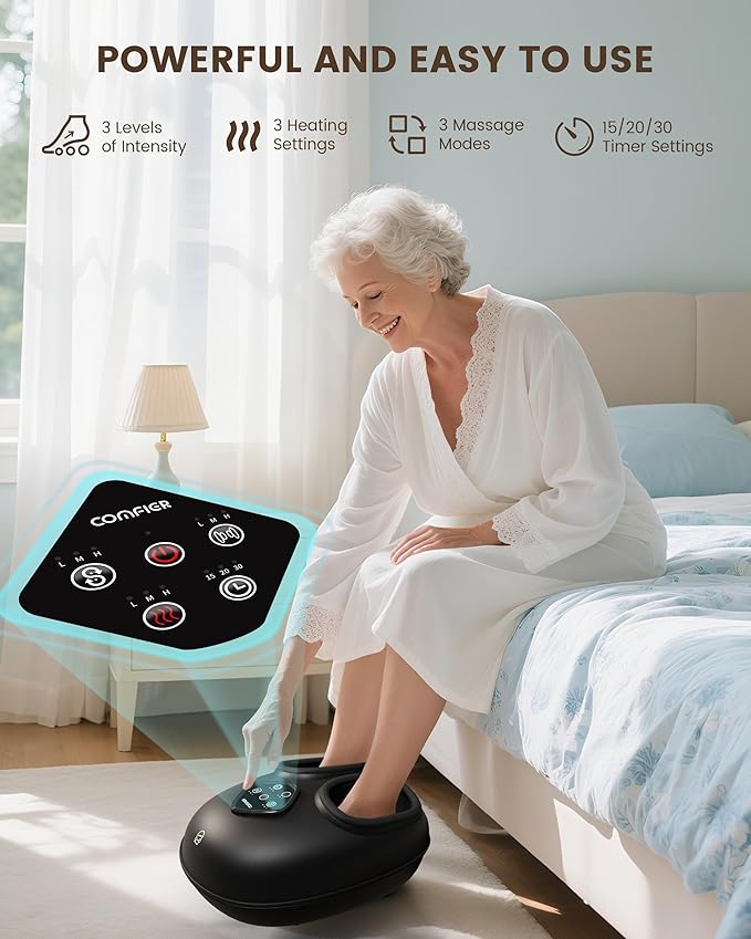 COMFIER FSA Eligibl Foot Massager with Heat HSA Eligibl Shiatsu Foot Massager Machine for Plantar Fasciitis Keading &amp Compression for Neuropathy Pain Fits Up to 14