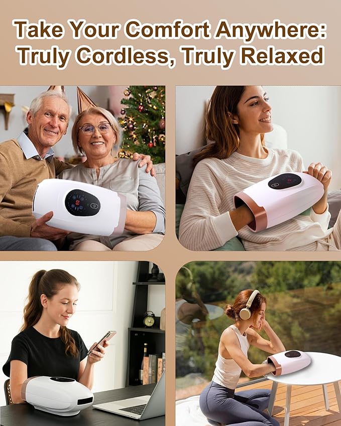 Hand Massager for Arthritis and Carpal Tunnel Relief Cordless Hand Massager with Heat and Compression 6 Modes 6 Intensities 3 Heat Levels Gifts for Women &amp Men White