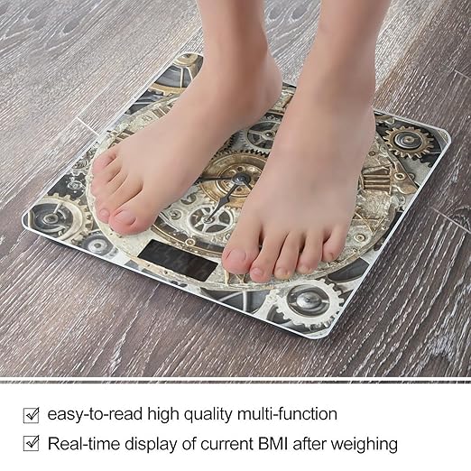 Steampunk Gears Clock Scale for Body Weight Digital Bathroom Scale Toughened Glass High Precision Scales for Body Weight with Large LCD Backlight Display Weight Scales