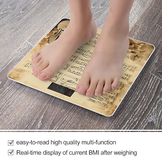 Music Notes on Old Paper Bathroom Scale for Body Weight LCD Display Digital Bathroom Scale Tempered Glass Bathroom Weight Scales Fashion Smart Scales for Home Bedroom 400 Lb