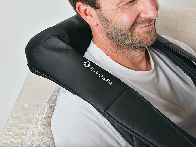 InvoSpa Shiatsu Massager with Heat - Deep Tissue Kneading Pillow for Neck Shoulders and Back - Electric Full Body Massage