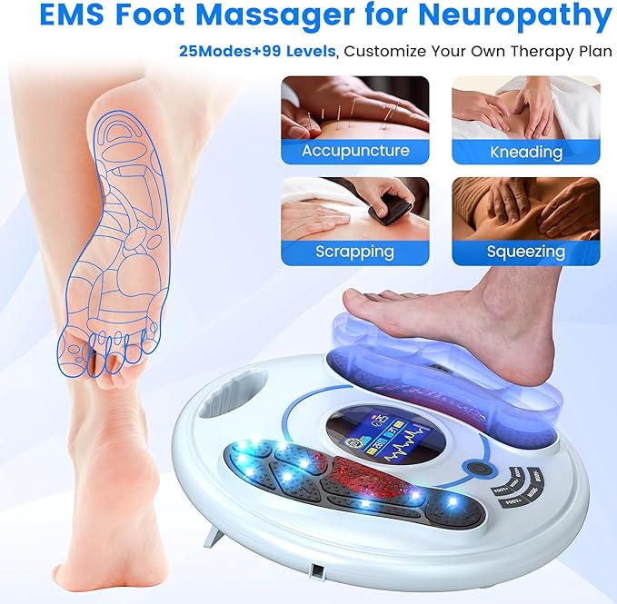 EMS Foot Massager for Neuropathy Medic Foot Circulation Stimulator with 25 Modes 99 Intensities Nerve Stimulator for Neuropathy Plantar Fasciitis