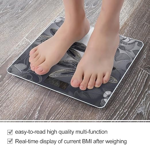 Dragonflies Grey Scale for Body Weight High Precision Digital Weight Scales with LCD Display Anti-Slip Sturdy Slim Tempered Glass Bathroom Scale for Home Use