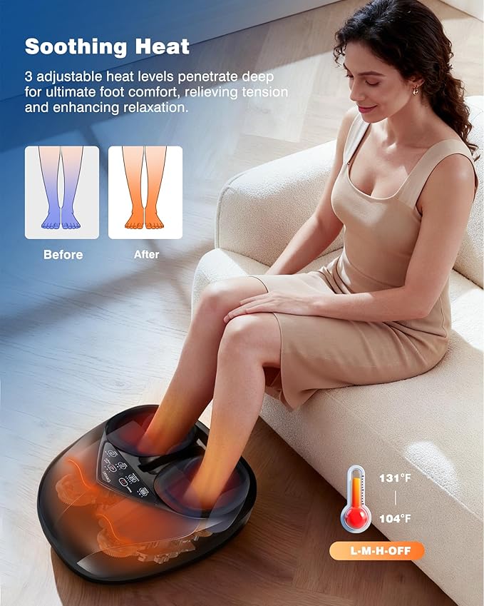 KNQZE Shiatsu Foot Massager with Heat and Remote 2026 Upgraded Lift-Arch Design 3D Deep Kneading Relief for Plantar Fasciitis and Foot Pain Fits Up to Men Size 14 Ideal Gift for Mom Women Men
