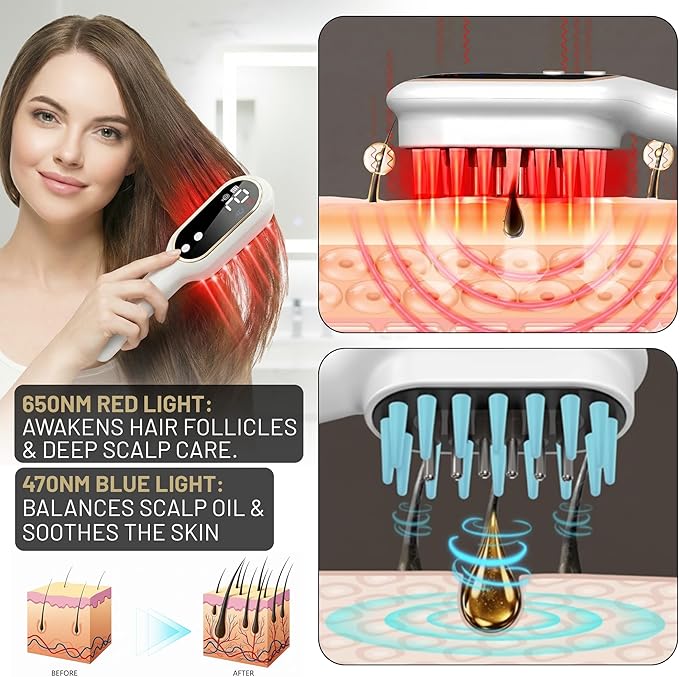 3-in-1 Electric Scalp Massager and Hair Oil Applicator - Red Light Therapy Brush for Deep Scalp Care Serum &amp Essential Oils - Premium Hair Care Gift Set