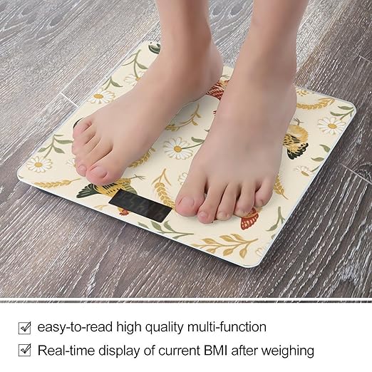 Chicken and Rooster Print Scale for Body Weight Sturdy Tempered Glass Weighing Scales with LCD Display Accurate Digital Bathroom Scale Convenient Body Fat Smart Scales Easy Read