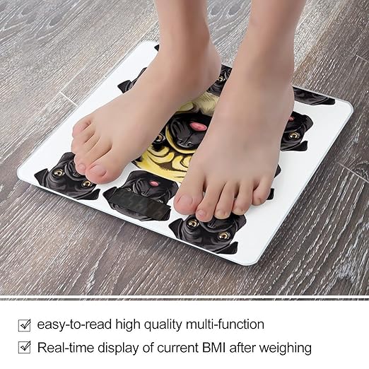 Black Yellow Pug Scale for Body Weight High Precision Digital Weight Scales with LCD Display Anti-Slip Sturdy Slim Tempered Glass Bathroom Scale for Home Use