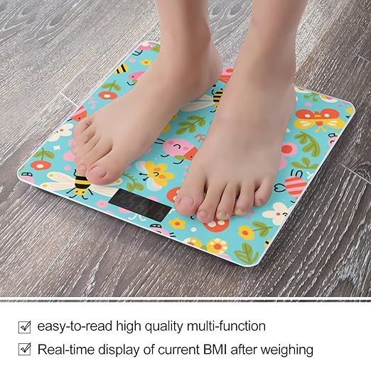 Insect Pattern Weight Scale Large Digital Bathroom Scales with Bright LED Display Non Slip Digital Scale and Step On Fashion Weighing Machine for Body