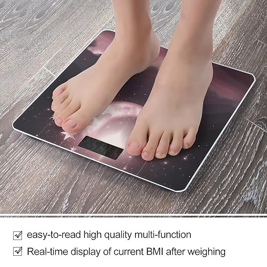 Moon Pink Stars Bathroom Scale for Body Weight Bathroom Weighing Scale with Backlit LCD Display Highly Accurate Measures Weight Up to 180kg