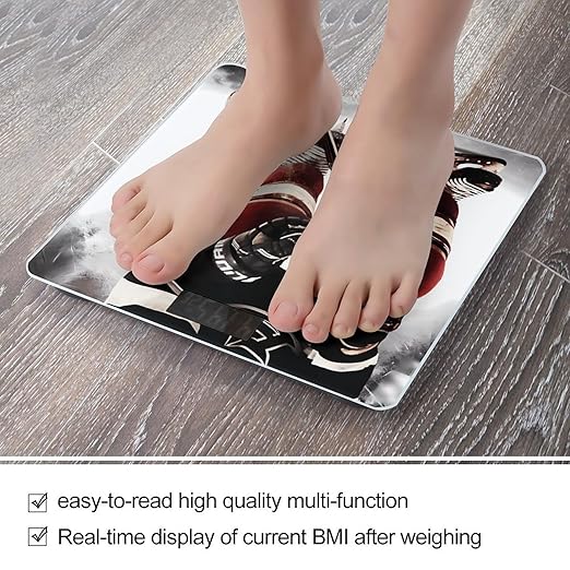 Ice Hockey Pattern Scale for Body Weight High Precision Digital Weight Scales with LCD Display Anti-Slip Sturdy Slim Tempered Glass Bathroom Scale for Home Use