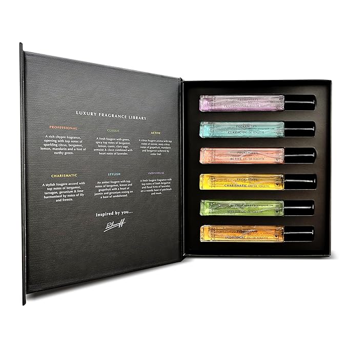 Pecksniff’s Men’s Fine Fragrance Gift Set – 6x10ml Eau de Toilette Collection – Luxury Cologne Sampler Designed in England