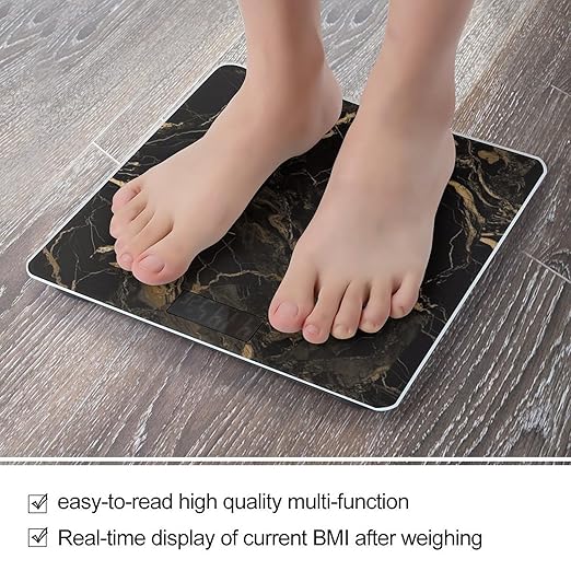 Gold Black Marble Scale for Body Weight Anti-Slip Tempered Glass Digital Bathroom Scales Clear LCD Display Weighing Scale Safe Rounded Corners Smart Scales
