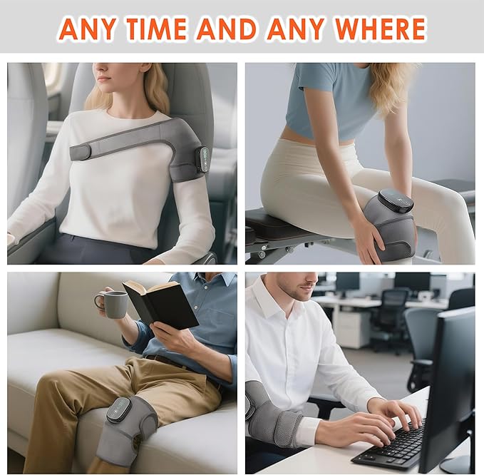 Cordless Knee Massager with Heat and Vibration 3-in-1 Heating Pad for Knee Shoulder and Elbow 5000mAh Battery Portable Touchscreen Control for Pain Relief