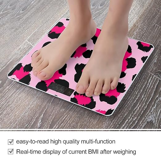 Smart Scale for Body Weight Digital Bathroom Weighing Scale Energy Saving Scale Pink Cheetah Leopard Print
