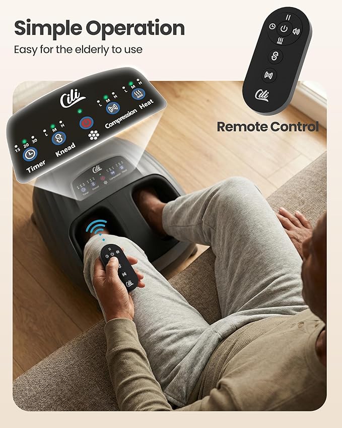CILI Shiatsu FSA Foot Massager with Heat and Compression Knead Rolling HSA Feet Massager for Neuropathy Plantar Fasciitis Remote Control Up to Men Size 14 Christmas Gifts for Men Women