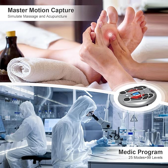 Foot Massager for Neuropathy EMS TENS Foot Stimulator for Circulation and Pain Relief TENS Unit Muscle Stimulator with 4 Electrode Pads FSA Eligible Items Only List HSA Fits Up to 11