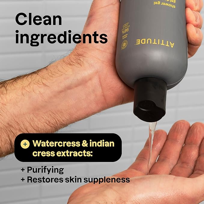 ATTITUDE Shower Gel Trio for Men EWG Verified Body Wash with Natural Origin Ingredients Paraben &amp Phthalate Free 3 Bottles of 14 Fl Oz