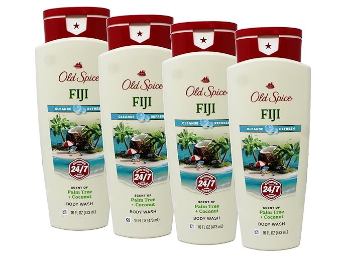 Old Spice Body Wash - Fiji - With Palm Tree - Net Wt. 16 FL OZ (473 mL) Per Bottle - Pack of 4 Bottles
