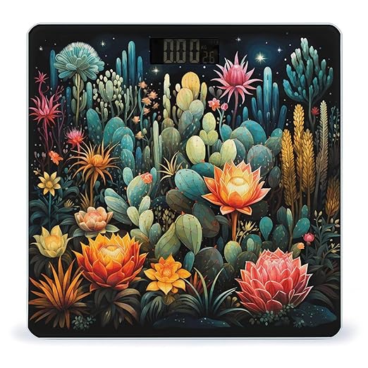 Colorful Cactus Pattern Digital Bathroom Scale for Body Weight Weighing Scale with Backlit LCD Display High Precision Measurements &amp Measures Weight Up to 180kg