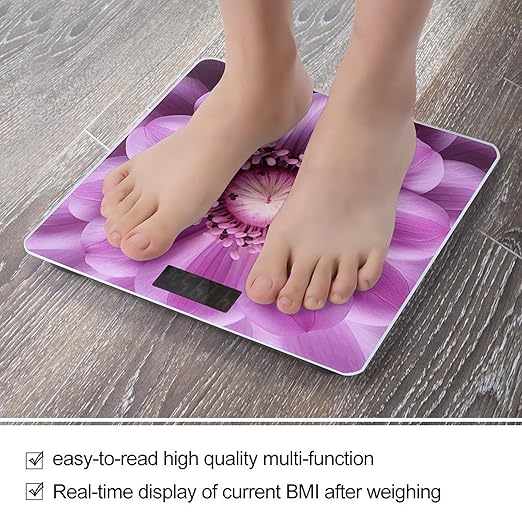 Purple Flower Center Smart Scale for Body Weight Accurate Bathroom Scale with LED Display Digital Weight Scales Weighing Machine High Precision Scales for Bath Home