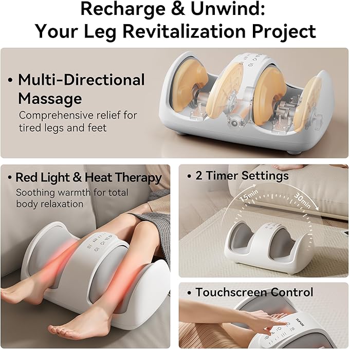 Foot and Calf Massager with Heat Cloud Foot Massager for Neuropathy Plantar Fasciitis and Circulation Shiatsu Foot Massager Machine with Massage Roller for Pain Relief Gifts for Women/Men