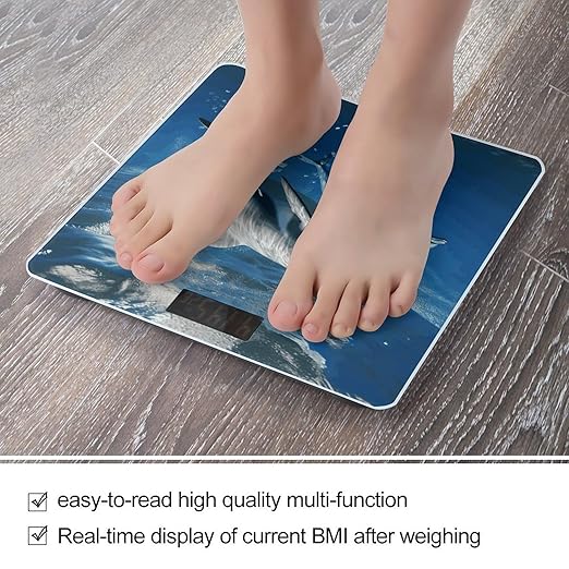 Cute Dolphins Bathroom Scale for Body Weight Bathroom Digital Electronic Weighing Scale with Back Lit LED Display Sturdy Tempered Glass Weight Watchers Scales 400lb
