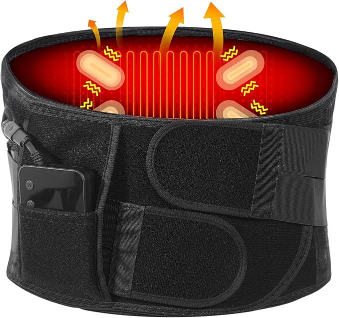Cordless Heating Pad Back Massager Brace Rechargeable Heated Back Brace and Massage Belt for Lower Back Pain Relief(M)