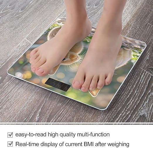 Two Little Cute Rabbits Bathroom Scale for Body Weight with High Precision Large LCD Backlight Display Digital Weighing Scale with BMI Capacity Up to 180kg