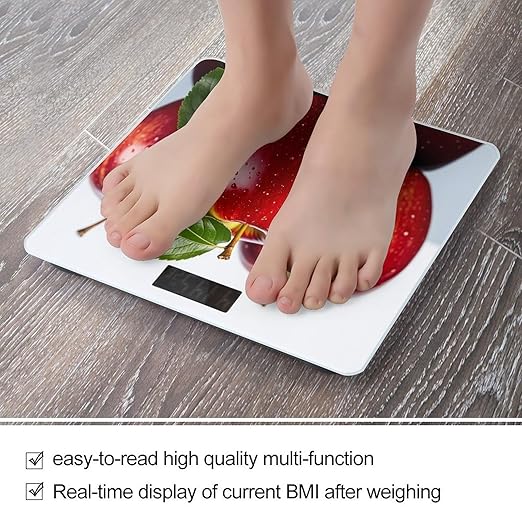 Red Apple Fruit Scale for Body Weight Accurate Digital Bathroom Scale Toughened Glass High Precision Scales Smart Weight Scales with Large LCD Backlight Display Weighing Machine