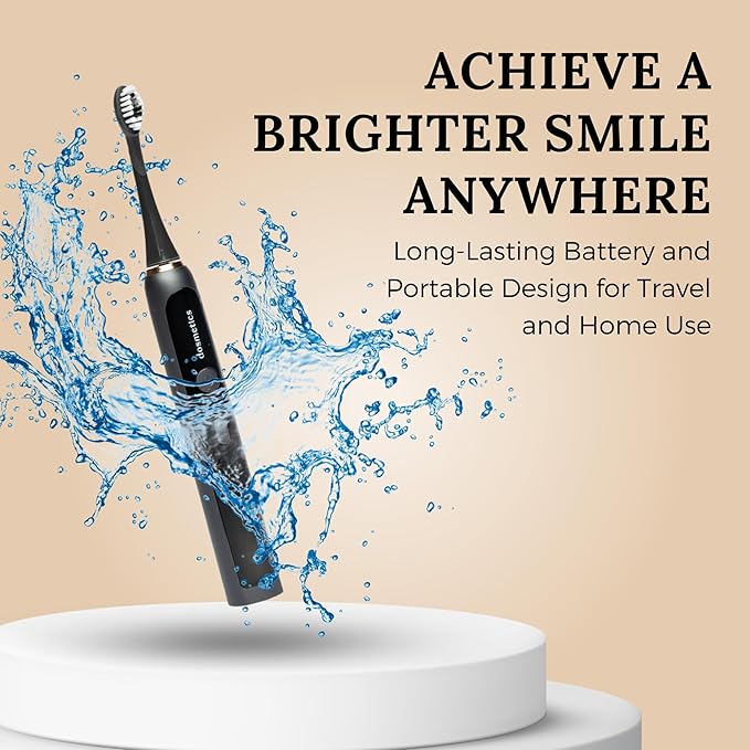 Electric Toothbrush for Adults Sonic Toothbrush with Replaceable Heads and 15 Brushing Modes Rechargeable Waterproof Toothbrushes for Plaque Removal with Charging Base and Travel Cap