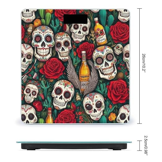 Women's Digital Bathroom Weighing Scale Automatic Switch Energy Saving Scale Smart Scale For Body Weight Vintage Day of Dead Sugar Skulls Rose Flowers Cactus