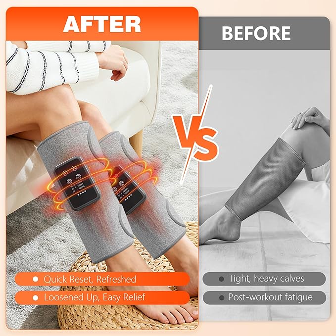 Cordless Leg Compression Massager with Heat for Daily Pain &amp Comfort Use Calf Massager with Adjustable Wraps 3 Modes &amp 3 Intensities Relaxation Gifts for Women Men Athletes &amp Seniors