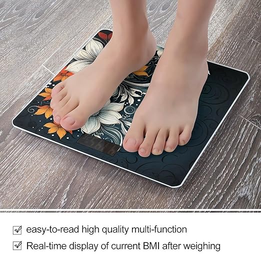 Novelty Boho Abstract Flowers Scale for Body Weight Accurate Digital Bathroom Scale Toughened Glass High Precision Scales Smart Weight Scales with Large LCD Backlight Display Weighing Machine