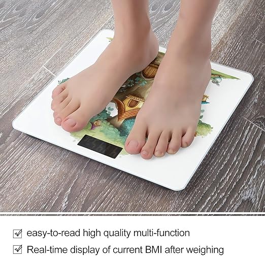 Cute Fairy Tree Digital Bathroom Scale for Body Weight with High Precision Digital Weighing Scale with BMI Clear LCD Display and Step-On Measures Weight Up to 180kg